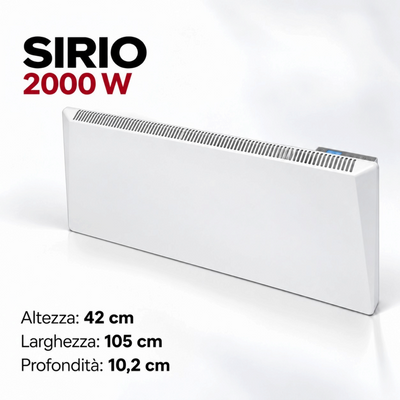 Termoconvettore elettrico digitale bianco Radialight SIRIO 2000W da parete, disponibile su Klimago™