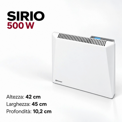 Termoconvettore elettrico digitale bianco Radialight SIRIO 500W disponibile su Klimago™ con display e design moderno