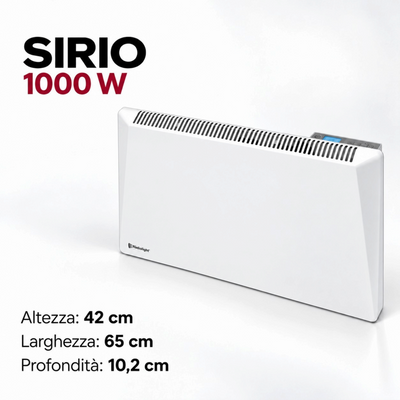 Termoconvettore elettrico digitale bianco Radialight SIRIO 1000W con display, disponibile su Klimago™