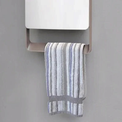 Termoventilatore da bagno Klimago™ Radialight TOUCH bianco con barra portasalviette grigia e asciugamano appeso